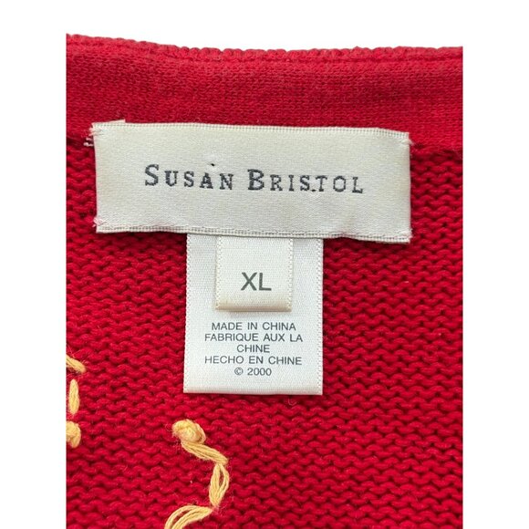Susan Bristol Red Cardigan Floral Embroidery Button-Up Ramie Vintage Women XL - Picture 4 of 7